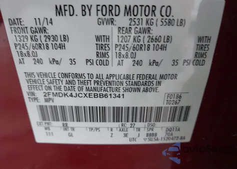 2014 Ford Edge Sel z USA, uszkodzony, nr VIN 2FMDK4JCXEBB61341